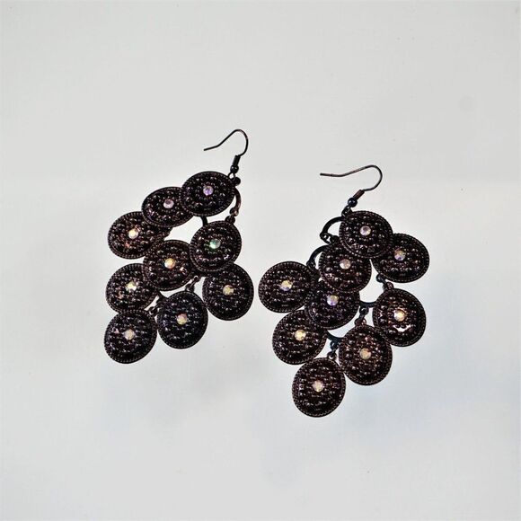 Glitter Disc Dangle Drop Chandelier Earrings Pierced Hook - Picture 2 of 4